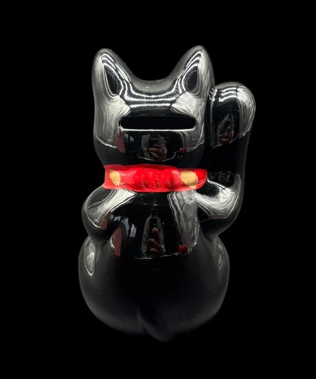 開運堂 招き猫 千万両 黒猫 右手 縁起物 開運 商売繁盛 貯金箱 陶器 昭和 レトロ 工芸品 インテリア 骨董品 アンティーク