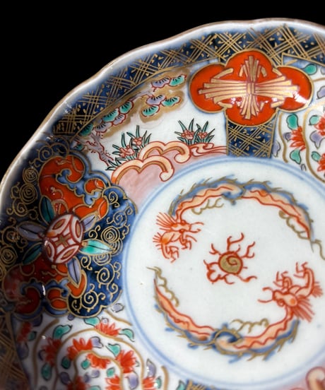 【2客セット】 太明萬歴年製 古伊万里 小皿 金彩 雲龍 草花文 赤絵 色絵 丸皿 盛り皿 飾り皿 古伊万里 古美術 江戸 元禄 和食器 骨董品 アンティーク