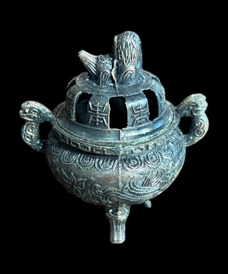 獅子 香炉 三足 狛犬 金属製 香道具 美術品 インテリア 置物 陶器 中国 時代物 骨董品 アンティーク