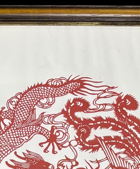 切り絵 龍 鳳凰 アートパネル 中国 額 版画 アート イラスト 商売繁盛 魔除け 美術品 中国雑貨 レトロ インテリア アンティーク