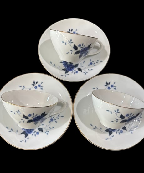 【3客揃】NARUMI ナルミ カップ&ソーサー 青バラ マグカップ 薔薇 紅茶 コーヒー カップ 器 茶器 昭和 レトロ アンティーク