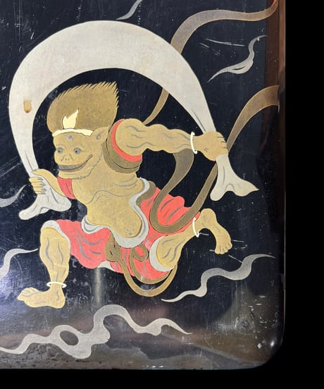 風神雷神 蒔絵 書類入れ 書類箱 文庫 風神 雷神 黒塗 共箱 古道具 古民具 レトロ 骨董品 アンティーク