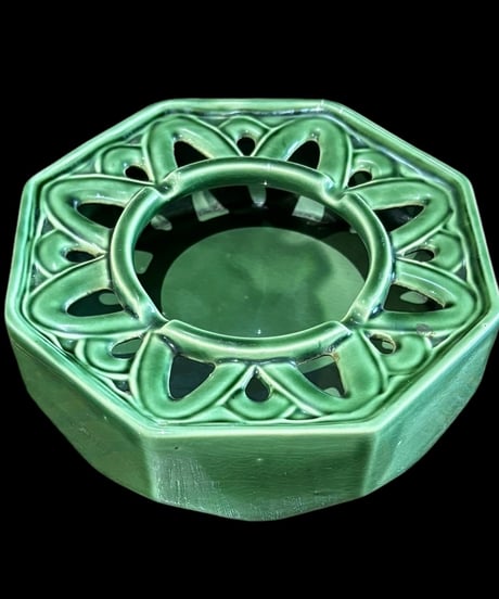 灰皿 花柄 グリーン 嗜好品 煙草 昭和 レトロ 陶器 骨董品 アンティーク