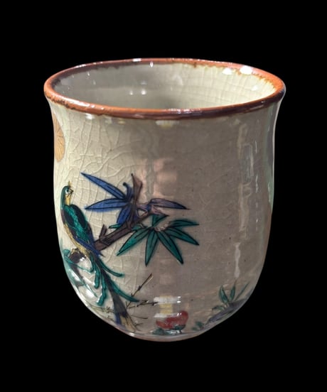 【2客セット】 九谷陶月 くつろぎ揃 花鳥 色絵 湯呑み 向付 九谷 茶器 茶碗 茶道具 器 陶器 骨董品
