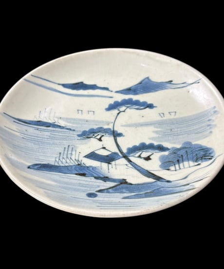 伊万里 染付 松 山水 丸皿 平皿 取り皿 盛り皿 飾り皿 江戸 和食器 骨董品 アンティーク