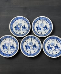 【5客セット】 美濃焼 赤峰作 シルクロード 玄冒窯 豆皿 染付 小皿 丸皿 銘々皿 和食器 骨董品 アンティーク