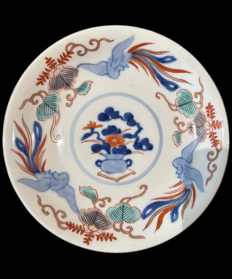 伊万里 絵皿 [鳳凰草花文] 染錦 小皿 丸皿 平皿 盛り皿 飾り皿 古伊万里 古美術 和食器 骨董品 アンティーク