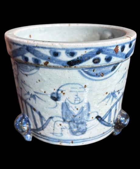 盆栽鉢 染付 [人物絵] 中国雑貨 ようぼん 鉢 陶器 中国 古美術 骨董品 アンティーク