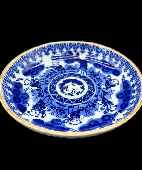古伊万里 染付 唐子松竹梅文図 丸皿 平皿 取り皿 盛り皿 飾り皿 和食器 時代物 骨董品 アンティーク