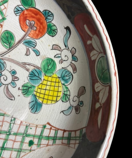 古伊万里 大鉢 [蝶草花文図] 色絵 鉢 丸皿 取り皿 飾り皿 和食器 江戸 伊万里 陶器 骨董品 アンティーク