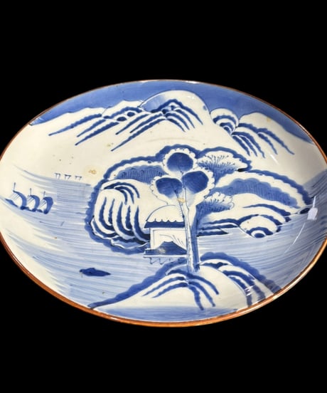 古伊万里 江戸 染付 大皿 山水図 丸皿 平皿 取り皿 盛り皿 飾り皿 時代物 和食器 骨董品 アンティーク