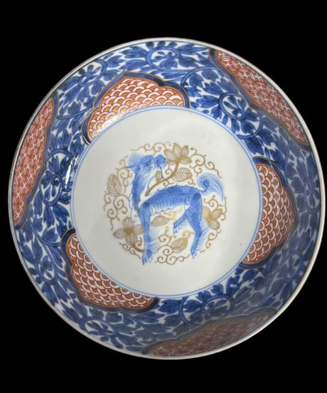 明治時代 古伊万里 小鉢 獅子草花文図 金彩 染付 赤絵 盛り鉢 色絵 鉢 取り皿 飾り皿 陶器 伊万里 時代物 骨董品 アンティーク