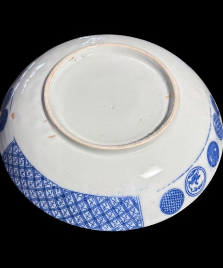 古伊万里 印判皿 鳳凰龍松竹梅風景図 染付 明治 平皿 丸皿 盛り皿 飾り皿 古伊万里 古美術 和食器 骨董品 アンティーク