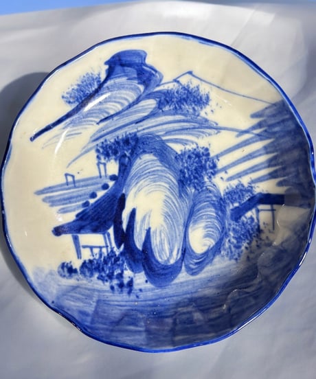 古伊万里 染付 丸皿 [山水風景絵] 中皿 小皿 取り皿 盛り皿 飾り皿 和食器 陶器 骨董品 アンティーク