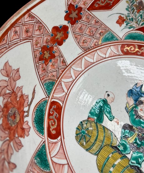 古伊万里 赤絵 大鉢 唐子草花文図 色絵 盛り鉢 鉢 取り皿 飾り皿 和食器 陶器 伊万里 骨董品 アンティーク