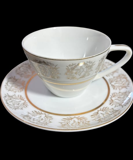 【5客揃】 glory CHINA カップ&ソーサー 花鳥柄 ゴールド マグカップ 鶴 紅茶 コーヒー カップ 茶器 昭和 レトロ アンティーク