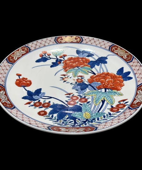 有田焼 哲山作 色絵 染錦 芙蓉文図 絵皿 大皿 取り皿 飾り皿 伊万里 陶器 作家物 骨董品 アンティーク