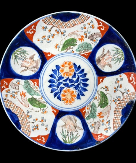 伊万里 錦手 色絵 [松竹梅鳥窓絵] 丸皿 取り皿 飾り皿 和食器 大正 古伊万里 陶器 骨董品 アンティーク