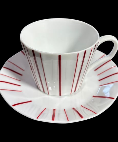 【6客揃】 YAMAAI JAPAN カップ&ソーサー 赤 ストライプ マグカップ レッド 紅茶 コーヒー カップ 茶器 昭和 レトロ アンティーク