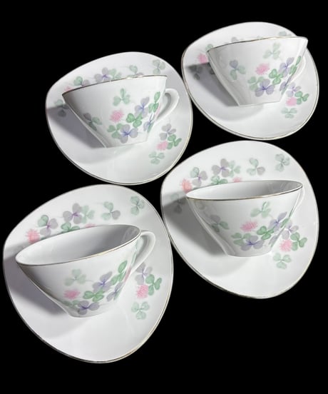 【4客揃】URARA YAMAKA カップ&ソーサー クローバー マグカップ 紅茶 コーヒー カップ 茶器 昭和 レトロ アンティーク