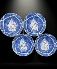 【4客セット】義峰 染付 小皿 たけのこ 小鉢 筍 取り皿 盛り皿 飾皿 時代物 和食器 骨董品 アンティーク