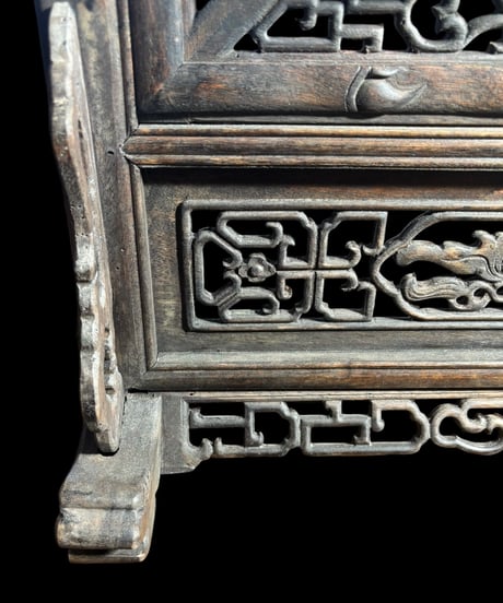 中国古美術 唐木 紫壇枠 硯屏 透かし彫り 民国 ガラス 装飾品 インテリア 中国 骨董品 アンティーク ヴィンテージ
