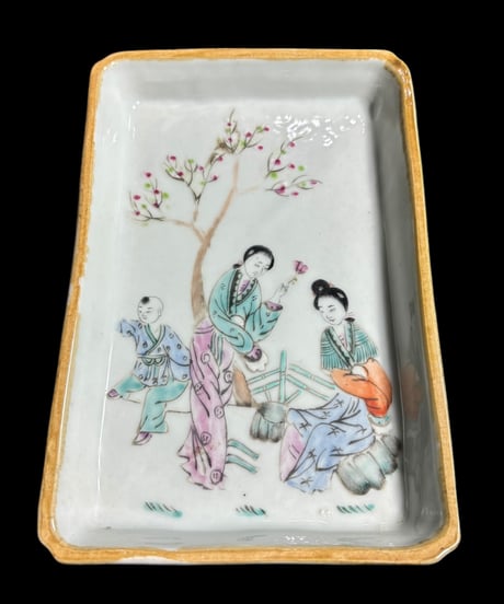 中国美術 美人 粉彩人物絵 清時代 中国雑貨 陶板 磁板 食器 インテリア 時代物 中国 陶器 骨董品 アンティーク