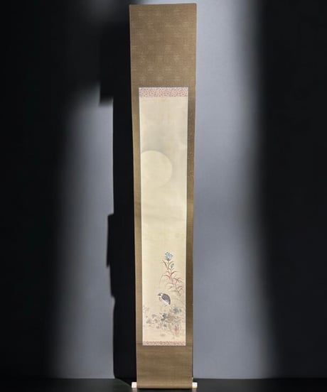 掛け軸 [鳥 草花絵] 作家物 掛軸 昭和 レトロ インテリア 壁掛け 工芸品 古美術 骨董品 アンティーク