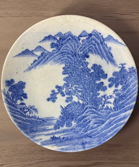 古伊万里 染付 [山水風景図] 大皿 丸皿 取り皿 飾り皿 和食器 江戸 伊万里 陶器 骨董品 アンティーク