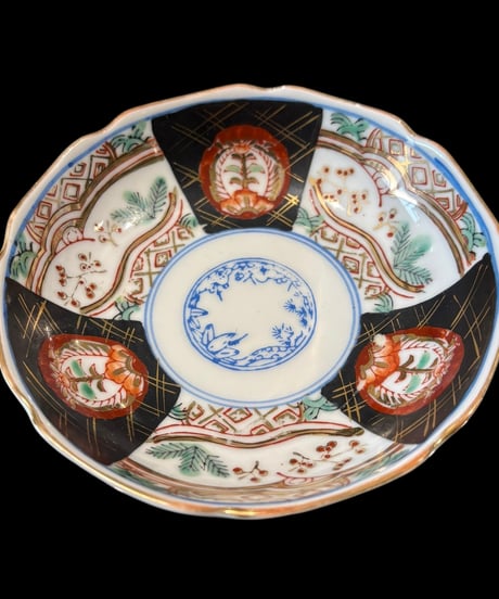 【2客セット】古伊万里 肥 絵皿 [窓絵松竹梅文] 金彩 色絵 小皿 丸皿 盛り皿 飾り皿 古伊万里 古美術 和食器 骨董品 アンティーク