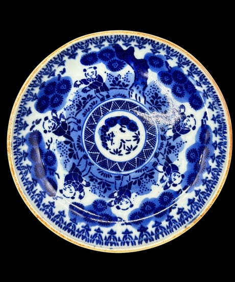 古伊万里 染付 唐子松竹梅文図 丸皿 平皿 取り皿 盛り皿 飾り皿 和食器 時代物 骨董品 アンティーク