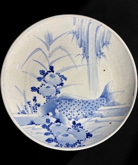 江戸後期 古伊万里 染付 鯉皿 絵皿 丸皿 鯉 取り皿 盛り皿 飾皿 時代物 和食器 骨董品 アンティーク