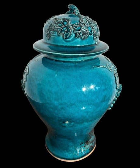 蓋付き 壺 [葡萄] 中国雑貨 フラワーベース 花瓶 花入れ 丸壺 花器 陶器 ブドウ ぶどう 古美術 骨董品