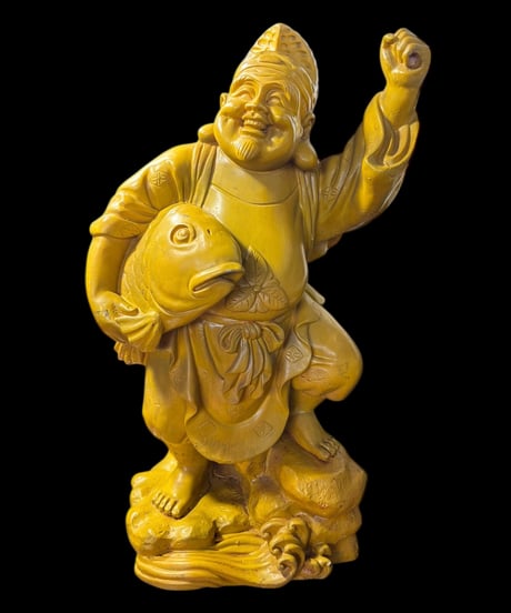 黄塗 恵比寿 大黒天 七福神 商売繁盛 縁起物 彫刻 仏像 古美術 インテリア 置物 オブジェ 骨董品 アンティーク