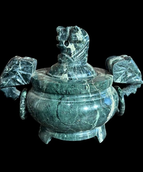 大理石 香炉 獅子 三足 緑石 狛犬 香道具 美術品 インテリア 置物 陶器 中国 時代物 骨董品 アンティーク