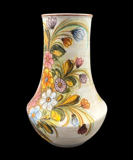 イタリア製 手描き 花瓶 花柄 丸形 フラワーベース 花入れ 花器 陶器 インテリア 骨董品 アンティーク