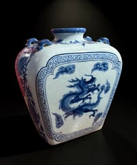 中国磁器 壺 雲龍 牡丹 貫入 釉薬 フラワーベース 花瓶 花入れ 龍 花器 陶器 中国 古美術 骨董品 アンティーク
