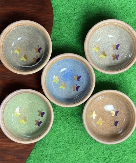 【5客セット】陶彩 蝶柄 小鉢 蝶 取り皿 小皿 平皿 丸皿 豆皿 和食器 骨董品 アンティーク