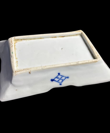 【2客セット】 昭和前期 刺身皿 鶴 松 四角皿 絵皿 和食器 時代物 骨董品 アンティーク
