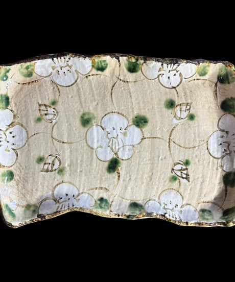 格子花 変形長角皿 四角皿 花 取り皿 盛り皿 飾り皿 和食器 骨董品 アンティーク
