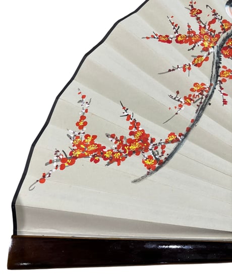 飾扇子 [梅鳥花] 花開富貴 漢墨 置物 扇子 装飾 飾り扇 舞扇 縁起物 お祝い 和 アンティーク