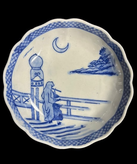 染付 なます皿 [三日月 風景 人物絵] 色絵 平皿 丸皿 小皿 取り皿 飾り皿 和食器 骨董品