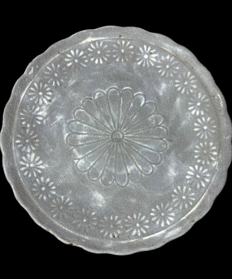 平皿 花柄 グレー 丸皿 大皿 取り皿 盛り皿 飾り皿 和食器 昭和 骨董品 アンティーク