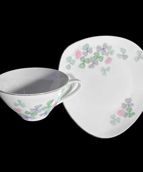【4客揃】URARA YAMAKA カップ&ソーサー クローバー マグカップ 紅茶 コーヒー カップ 茶器 昭和 レトロ アンティーク