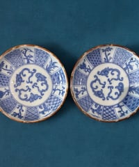 【2客セット】古伊万里 印判皿 [松竹梅文] 明治 大正 染付 小皿 丸皿 盛り皿 飾り皿 古伊万里 古美術 和食器 骨董品 アンティーク
