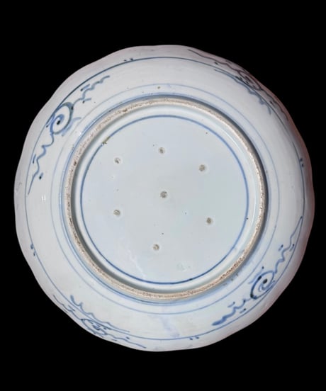 古伊万里 装飾皿 松仙人人物図 染付 明治 丸皿 盛り皿 飾り皿 古伊万里 古美術 和食器 骨董品 アンティーク
