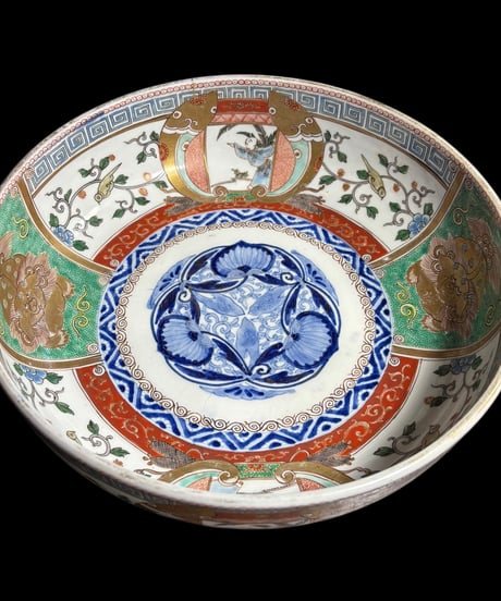【現品限り!!】伊万里 大鉢 [獅子人物鳥草花文] 金彩 赤絵 色絵 鉢 丸皿 盛り皿 飾り皿 古伊万里 古美術 明治 和食器 骨董品 アンティーク