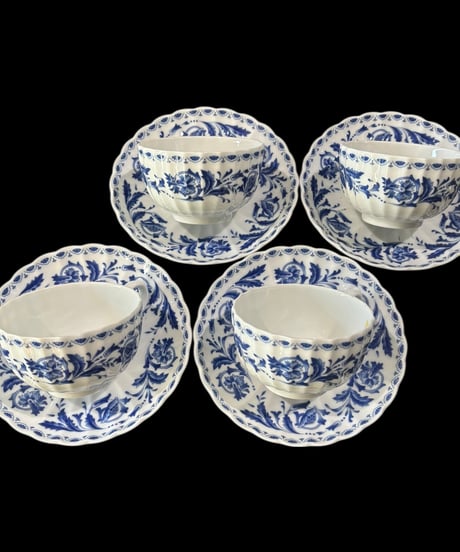 【4客揃】ノリタケ カップ&ソーサー Noritake 青花 マグカップ 花柄 紅茶 コーヒー カップ 茶器 昭和 レトロ アンティーク
