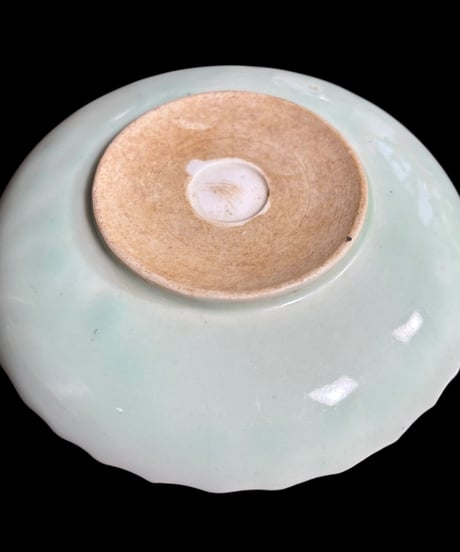 青磁 [草花漢字図] 丸皿 小皿 取り皿 飾り皿 和食器 伊万里 陶器 骨董品 アンティーク