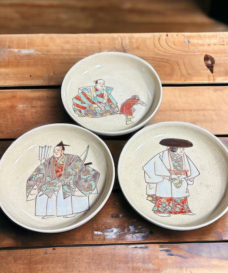 【3客セット】色絵 粉彩人物絵 豆皿 なます皿 取り皿 小皿 平皿 丸皿 和食器 骨董品